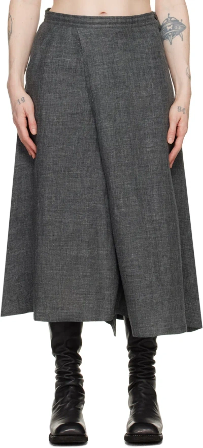 Y's Gray Asymmetric Midi Skirt In 2 Grey