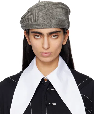 Y's Gray Paper Braid Tucked Beret In 2 Grey