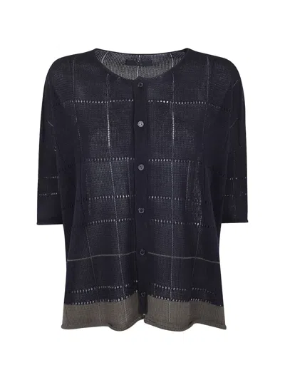Y's Grid Button Cardigan In Blue