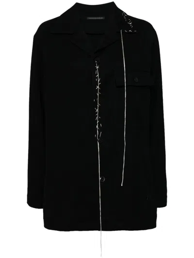 Y's Hand-stitched Flannel Jacket In Black