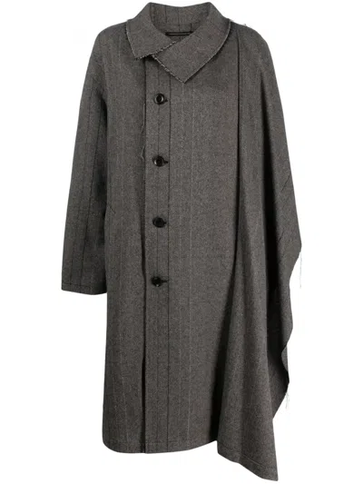 Y'S HERRINGBONE-PATTERN ASYMMETRIC COAT