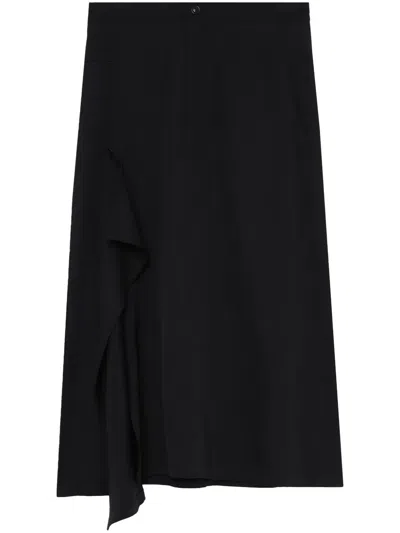 Y's High-waist Wool Midi Skirt In Black