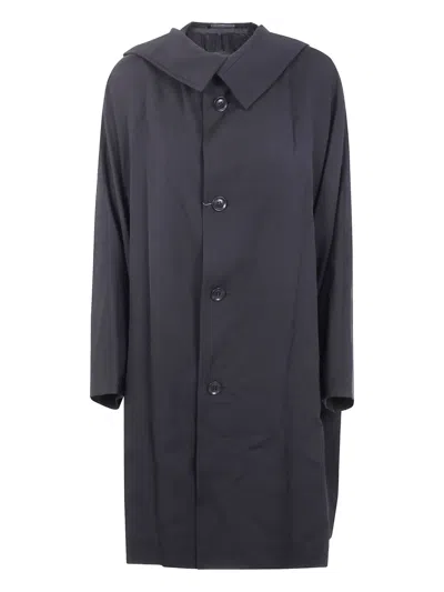 Y's Hooded Button Single-breasted Coat In Gray