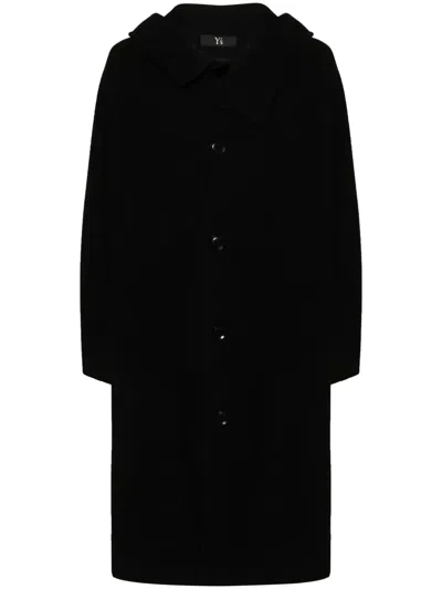 Y's Hooded Single-breasted Coat In Black