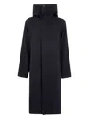 Y's Hooded Wool Coat In Black