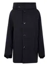 Y's Hooded Buttoned Coat In Black
