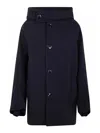 Y's Hooded Buttoned Coat In Blue