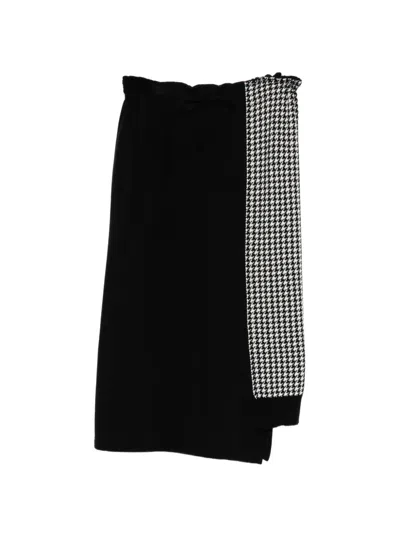 Y's Houndstooth-panel Drawstring Skirt In Black