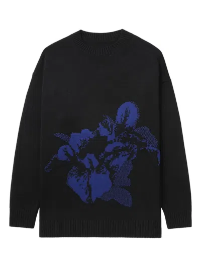 Y's Intarsia-knit Sweater In 黑色