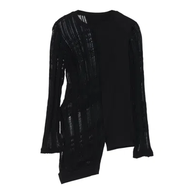 Y's Jacquard Plaid Right Hem Crunched Top In Black