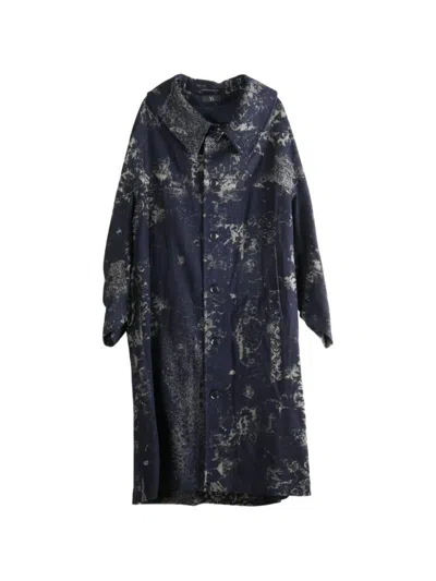 Y's Jacquard-patterned Single-breasted Coat In Blue