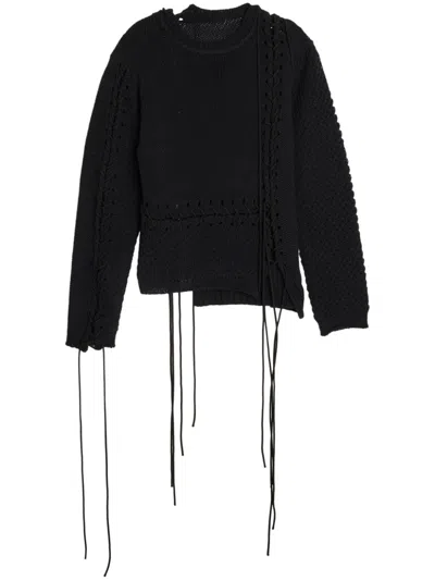 Y's Lace-up Distressed Jumper In Black