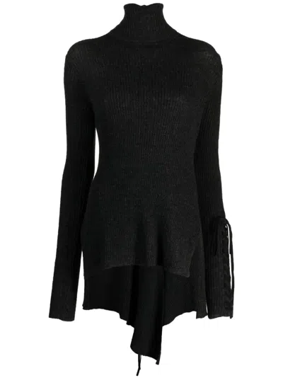 Y's Lace-up Wool Blouse In Grey