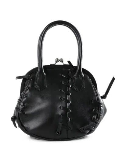 Y's Lace-up Leather Tote Bag In Black