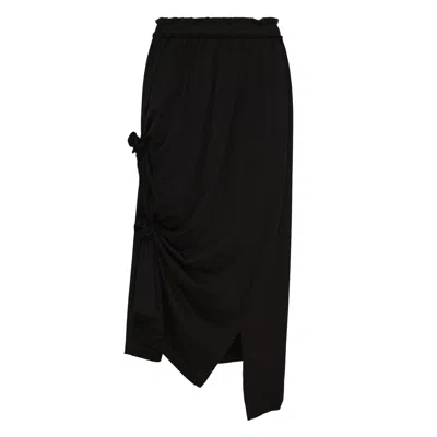 Y's Lace-up String Asymmetric Skirt In Black