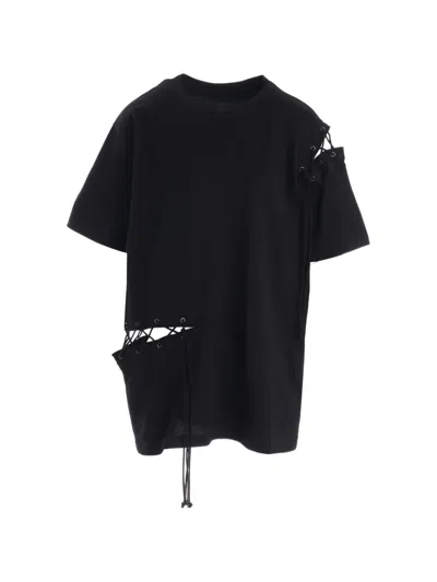 Y's Lace-up T-shirt In Black