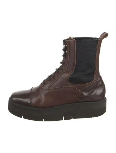 Pre-owned Y's Leather Lace-up Boots In Brown
