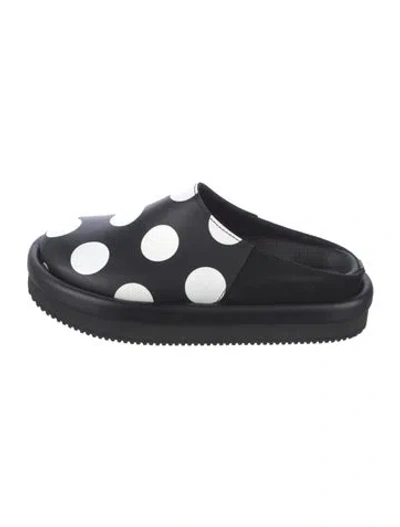 Pre-owned Y's Leather Polka Dot Print Mules In Black