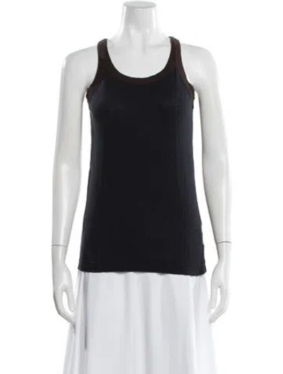 Pre-owned Y's Linen Scoop Neck Top In Black