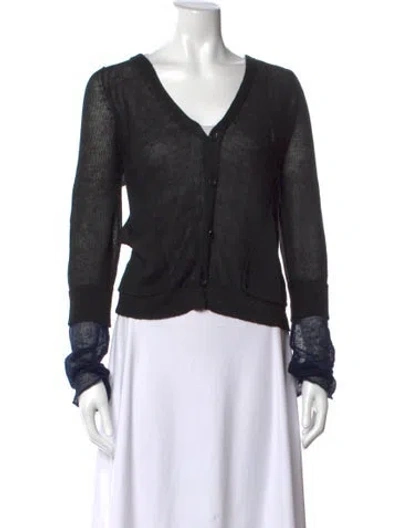 Pre-owned Y's Linen V-neck Sweater In Black