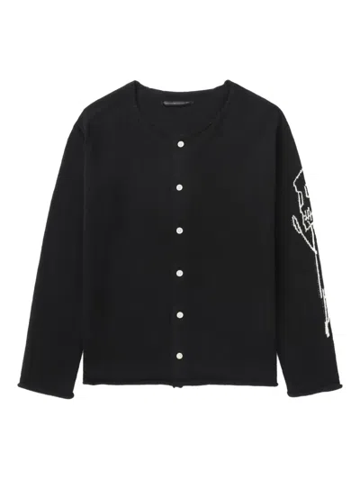 Y's Logo-intarsia Cardigan In 黑色