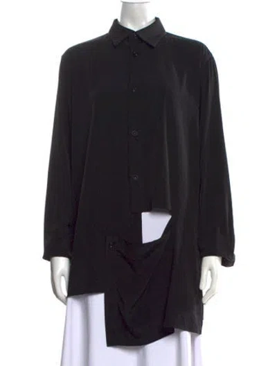 Pre-owned Y's Long Sleeve Button-up Top W/ Tags In Black