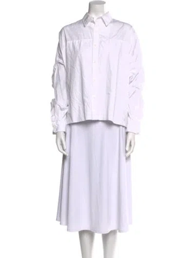 Pre-owned Y's Long Sleeve Button-up Top In White