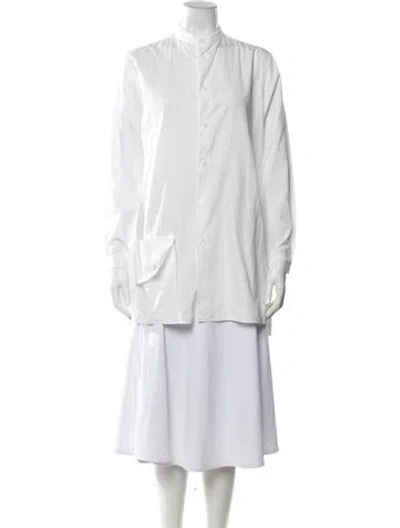Pre-owned Y's Long Sleeve Button-up Top In White