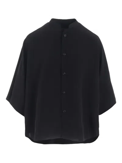 Y's Mandarin-collar Short-sleeve Shirt In Black