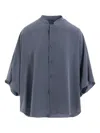 Y's Mandarin-collar Short-sleeve Shirt In Blue