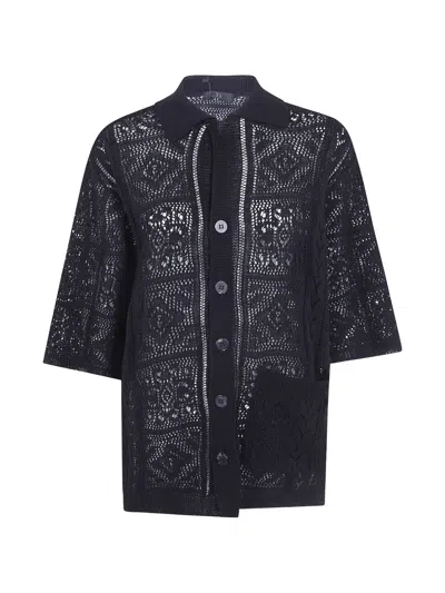 Y's Mexican Crochet-knit Patch-pocket Shirt In Black