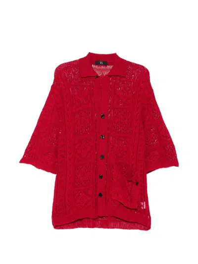 Y's Mexican Tile Pattern Knitted Shirt In Red