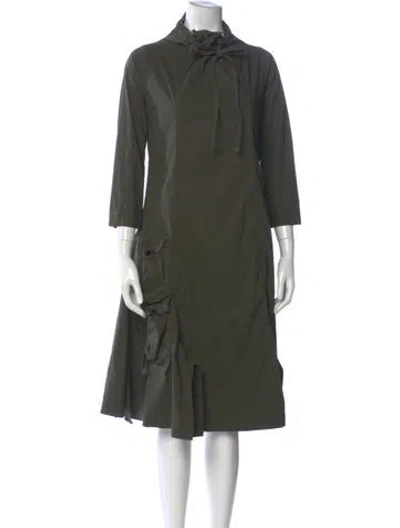 Pre-owned Y's Mock Neck Midi Length Dress In Green