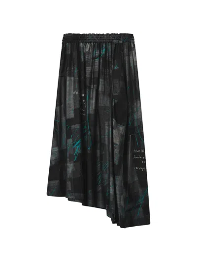 Y's Newspaper-print Skirt In Black