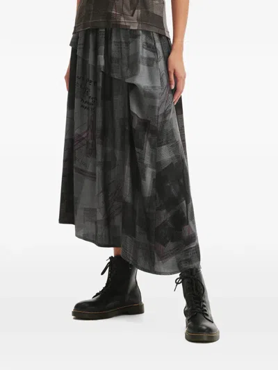 Y's Newspaper-print Skirt In Gray