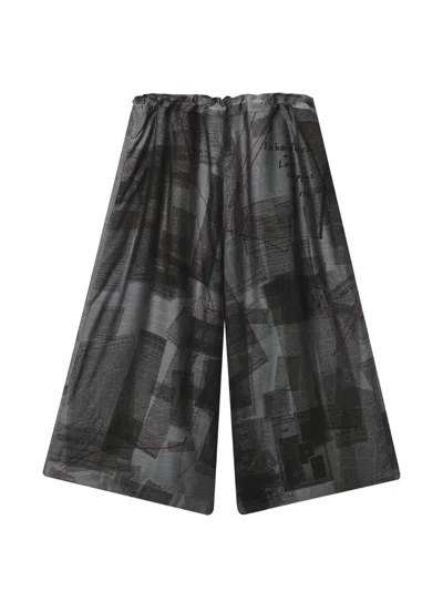 Y's Newspaper-print Wide-leg Trousers In Gray