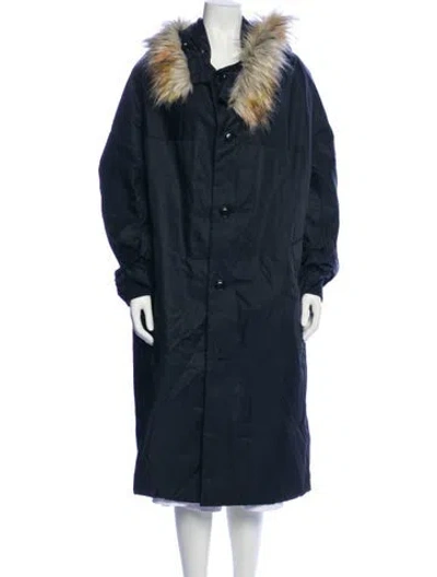 Pre-owned Y's Nylon Faux Fur Coat In Blue