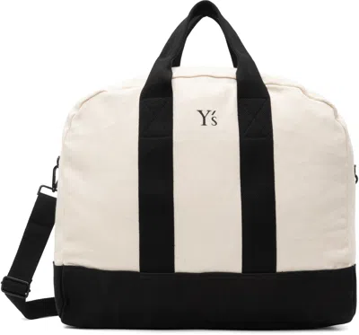 Y's Off-white & Black Canvas Combi Boston Tote In 1 Wht X Blk