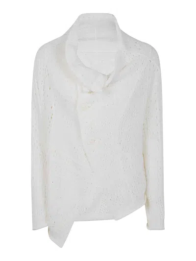 Y's Off-neck Cropped Button Cardigan In White