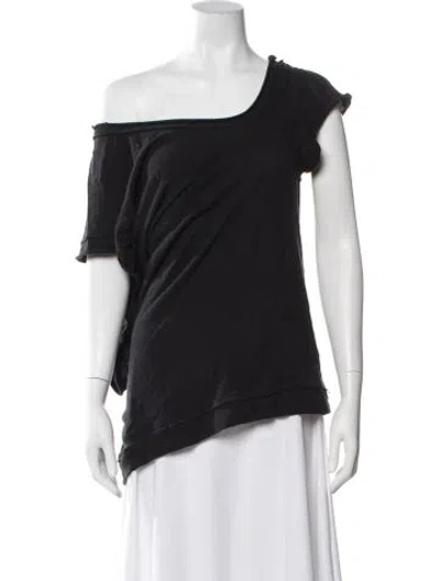 Pre-owned Y's Off-the-shoulder Short Sleeve Top In Black