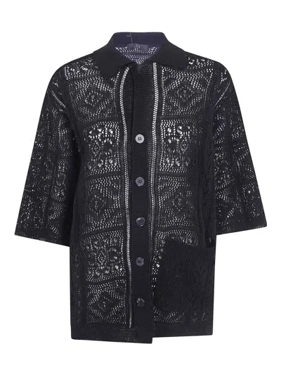 Y's Open Collar Knit Shirt In Black