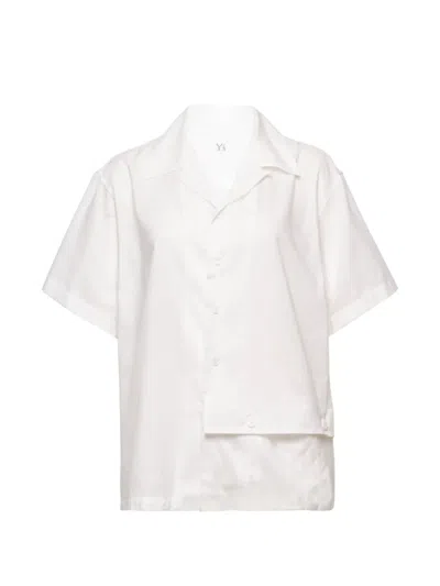 Y's Open-collar Short-sleeve Cotton Shirt In White