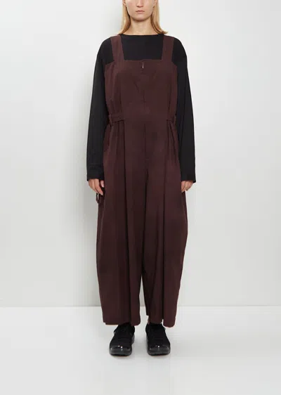 Y's Oversized Cotton Wool Overalls In Burgundy