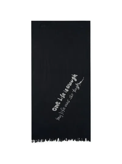 Y's Oversized Fringe-trim Scarf In Black