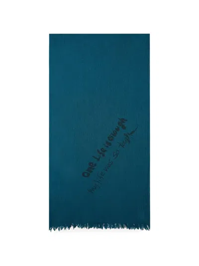 Y's Oversized Fringe-trim Scarf In Blue