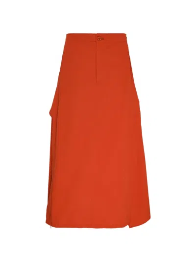 Y's Panelled Flared Midi Skirt In Orange