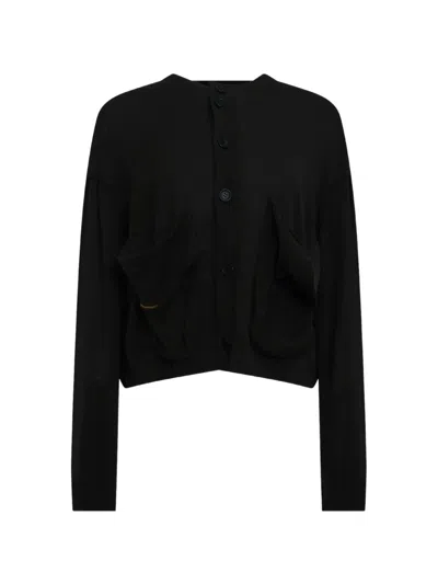 Y's Patch-pocket Knitted Cardigan In Black