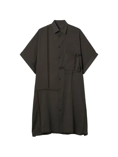 Y's Patch-pocket Midi Shirt Dress In Gray