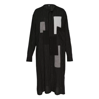 Y's Patchwork Pinstripe Shirt Dress In Black