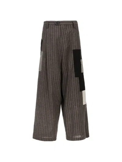 Y's Patchwork Pinstripe Trousers In Black